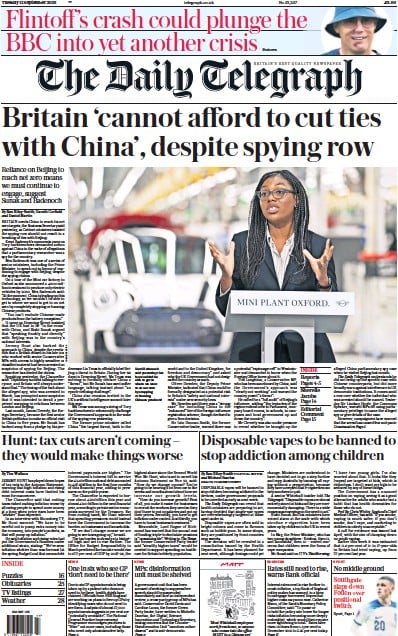 The Daily Telegraph Newspaper Front Page (UK) for 12 September 2023