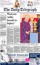 The Daily Telegraph (UK) Newspaper Front Page for 13 October 2015