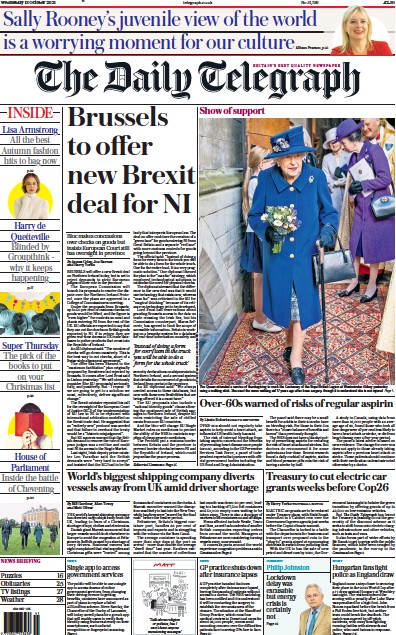 The Daily Telegraph Newspaper Front Page (UK) for 13 October 2021