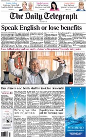 The Daily Telegraph (UK) Newspaper Front Page for 13 December 2013