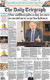 The Daily Telegraph (UK) Newspaper Front Page for 13 December 2021