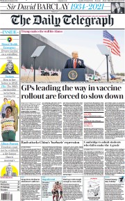 The Daily Telegraph (UK) Newspaper Front Page for 13 January 2021