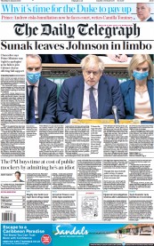 The Daily Telegraph front page for 13 January 2022