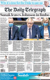 The Daily Telegraph (UK) Newspaper Front Page for 13 January 2022