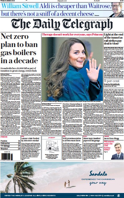 The Daily Telegraph Newspaper Front Page (UK) for 13 January 2023