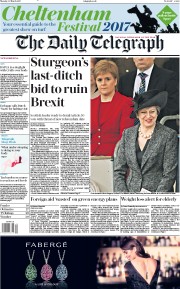 The Daily Telegraph (UK) Newspaper Front Page for 13 March 2017