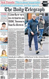 The Daily Telegraph (UK) Newspaper Front Page for 13 March 2023
