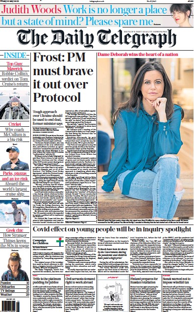 The Daily Telegraph Newspaper Front Page (UK) for 13 May 2022