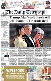 The Daily Telegraph (UK) Newspaper Front Page for 13 July 2018