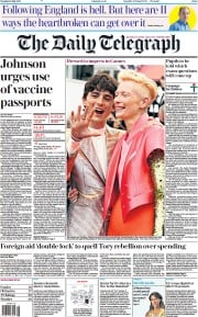 The Daily Telegraph (UK) Newspaper Front Page for 13 July 2021