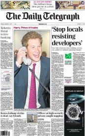 The Daily Telegraph (UK) Newspaper Front Page for 13 September 2011