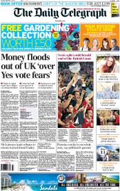The Daily Telegraph Newspaper Front Page (UK) for 13 September 2014