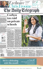 The Daily Telegraph (UK) Newspaper Front Page for 13 September 2019