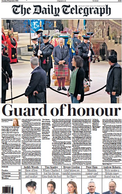 The Daily Telegraph Newspaper Front Page (UK) for 13 September 2022
