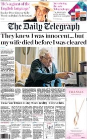 The Daily Telegraph (UK) Newspaper Front Page for 14 October 2016