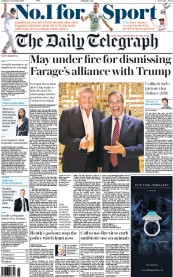 The Daily Telegraph (UK) Newspaper Front Page for 14 November 2016