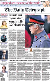The Daily Telegraph (UK) Newspaper Front Page for 14 November 2022