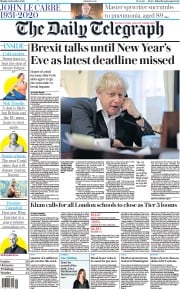 The Daily Telegraph (UK) Newspaper Front Page for 14 December 2020