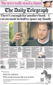 The Daily Telegraph (UK) Newspaper Front Page for 14 January 2023