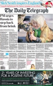 The Daily Telegraph (UK) Newspaper Front Page for 14 February 2022