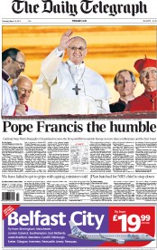 The Daily Telegraph (UK) Newspaper Front Page for 14 March 2013