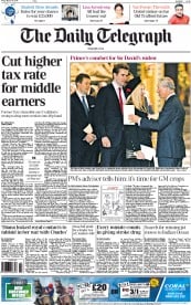 The Daily Telegraph Newspaper Front Page (UK) for 14 March 2014