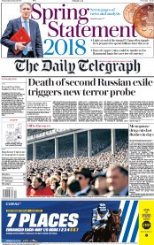 The Daily Telegraph (UK) Newspaper Front Page for 14 March 2018