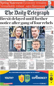 The Daily Telegraph (UK) Newspaper Front Page for 14 March 2019