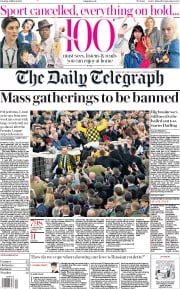 The Daily Telegraph (UK) Newspaper Front Page for 14 March 2020