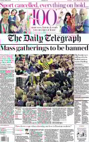 The Daily Telegraph (UK) Newspaper Front Page for 14 March 2020