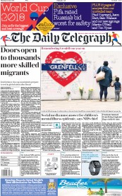 The Daily Telegraph (UK) Newspaper Front Page for 14 June 2018