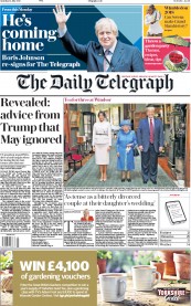 The Daily Telegraph (UK) Newspaper Front Page for 14 July 2018