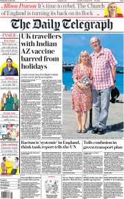 The Daily Telegraph (UK) Newspaper Front Page for 14 July 2021
