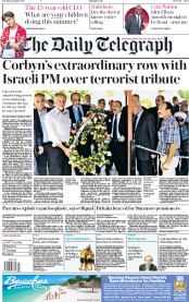 The Daily Telegraph (UK) Newspaper Front Page for 14 August 2018