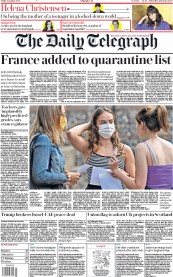 The Daily Telegraph (UK) Newspaper Front Page for 14 August 2020