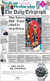 The Daily Telegraph (UK) Newspaper Front Page for 14 September 2016