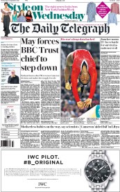 The Daily Telegraph (UK) Newspaper Front Page for 14 September 2016