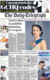 The Daily Telegraph (UK) Newspaper Front Page for 15 October 2016