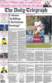 The Daily Telegraph (UK) Newspaper Front Page for 15 October 2021
