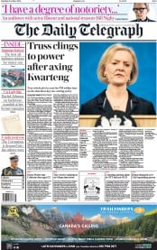 The Daily Telegraph (UK) Newspaper Front Page for 15 October 2022