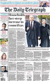 The Daily Telegraph front page for 15 November 2022