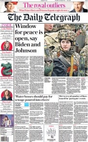 The Daily Telegraph (UK) Newspaper Front Page for 15 February 2022