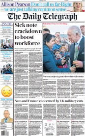 The Daily Telegraph (UK) Newspaper Front Page for 15 February 2023