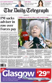 The Daily Telegraph (UK) Newspaper Front Page for 15 March 2013