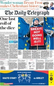 The Daily Telegraph (UK) Newspaper Front Page for 15 March 2019