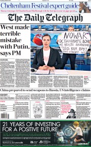 The Daily Telegraph (UK) Newspaper Front Page for 15 March 2022