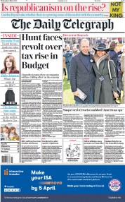 The Daily Telegraph (UK) Newspaper Front Page for 15 March 2023