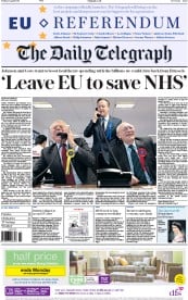 The Daily Telegraph (UK) Newspaper Front Page for 15 April 2016
