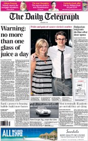 The Daily Telegraph Newspaper Front Page (UK) for 15 May 2014