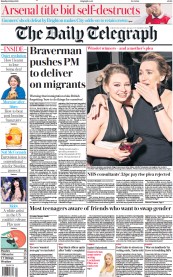 The Daily Telegraph front page for 15 May 2023